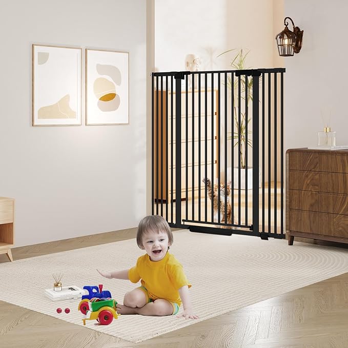 51'' Extra Tall Cat Gate Barrier for Doorways Hallways, Pressure Mounted Pet Dog Gates Ajustable Auto Close, Cat Fence Indoor Climb Proof 30-33'' Wide (Black)