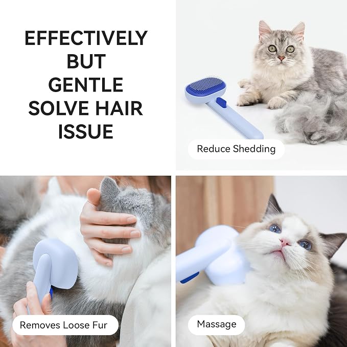 aumuca Skin Friendly Self-Cleaning Slicker Brush for Dogs & Cats, Gentle Pet Grooming Tool for Shedding & Deshedding, Efficient Hair Remover for Long & Short Haired Pets - Image 5