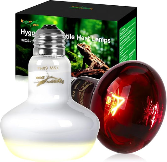 75W Reptile Heat Lamp Bulbs 2-Pack — UVA Daylight & Infrared Night Combo, Efficient Basking Light for Bearded Dragon, Lizard, Turtle, Chicken, E26 Base