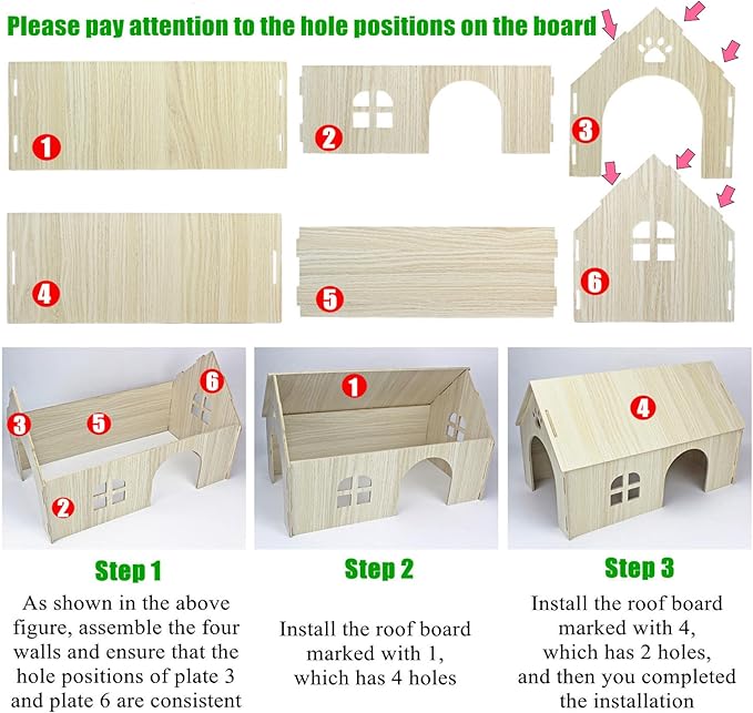 Amonk Guinea Pig Hideout 15x9x10 inch Large Size Wooden House with Window and Roof Wood Hut Habitats Decor for Bunny, Chinchillas, Dwarf Rabbits, Hamsters, and Other Small Pet Animals