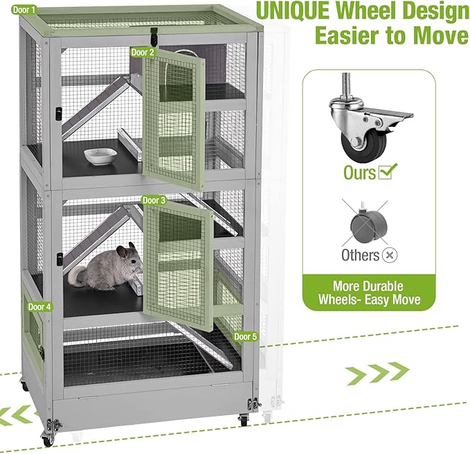 GUTINNEEN Ferret Cage Chinchilla Cage Five Layer Mobile Small Animal Cages Anti-Chewing for Rat Squirrel 55.2" H