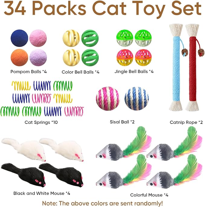 Cat Toys for Indoor Cats, 34 Pack Interactive Cat Toy Set for Kitten - Image 2