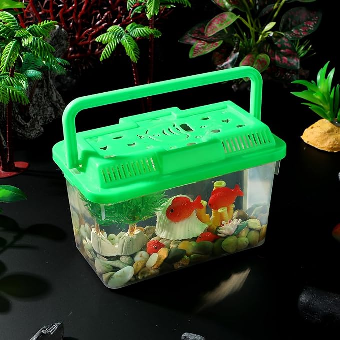 YARNOW Portable Mini Plastic Fish Tank Clear Terrarium for Betta Fish Turtles and Reptiles Stylish Handheld Aquarium with Design for Pet Care and Observation