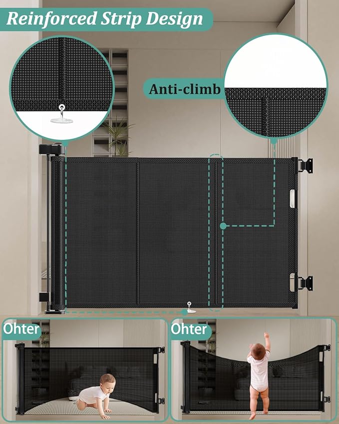 Miumoon 71 inch Retractable Baby Gates 42 inch Tall, Retractable Gate with Reinforced Strip Design to Prevent Crawling Through, 6 FT Retractable Dog Gate for Stairs, Doorways, Hallways, Indoor/Outdoor