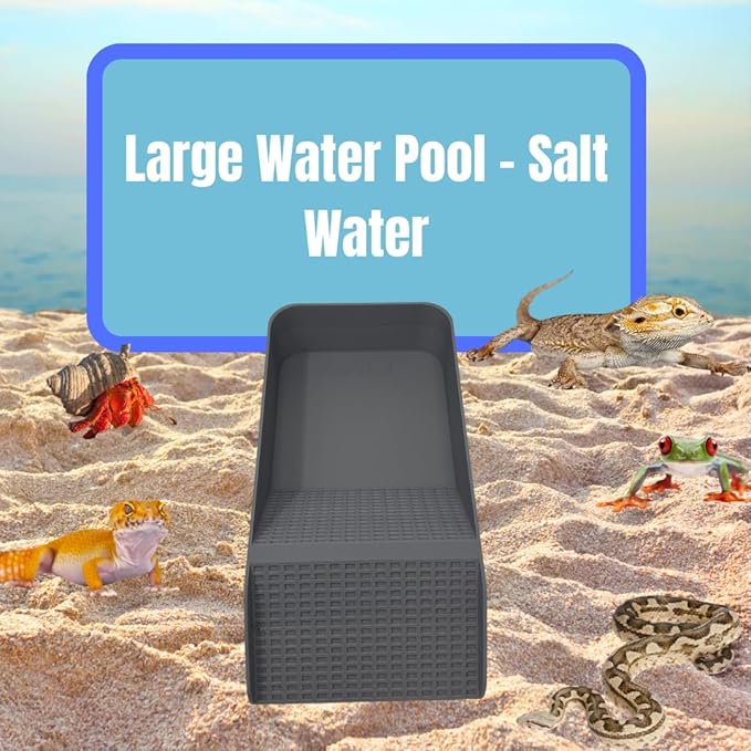 Chatelet Hermit Crab, Lizard, Turtle, Amphibian XL Watering Pool | Platform Pool Accessory with Access Ramp for Pet Habitats | 9.75" x 5" | Made in USA (X-Large) (Salt Only, Gray)