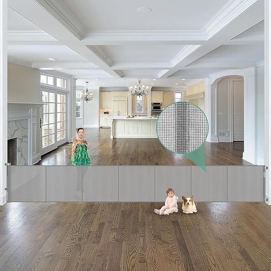 Reinforced 195 Inch Extra Wide Baby Gate Retractable Dog Fence with Support Rods – Prevent Crawling Under, 16 Foot Retractable Baby Gates Retractable Dog Gate Outdoor/Indoor Extra Long Pet Gate, Gray