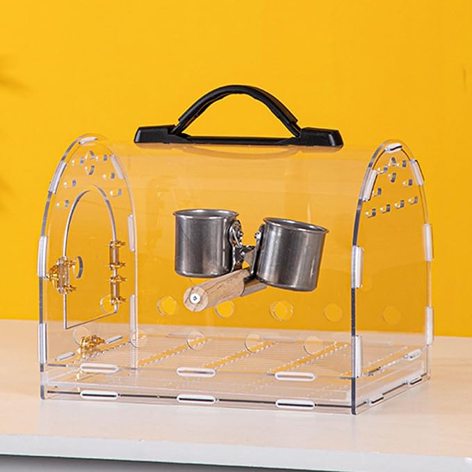 Multifunctional Bird Cage Acrylic Clear Carriers Box with Standing Perch for Outdoor Walking Travel Birdcage Acrylic Cage