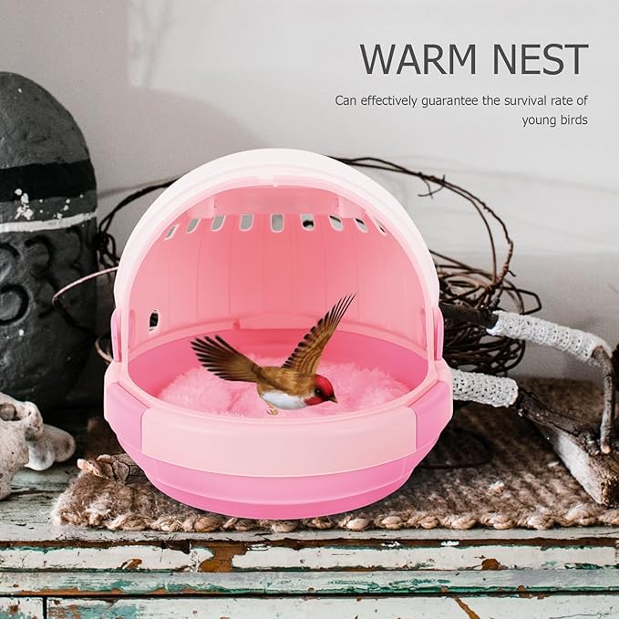Portable Parrot Travel Carrier Cage with Cozy Nest Pad, Hand-held Outdoor Bird Cage for Budgerigar and Conure, Pink Space Capsule Design for Young Birds and Brooding