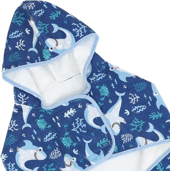 HDE Dog Bathrobe Super Absorbent Quick Drying Puppy Towel Wrap Coat Adjustable After Bath Robes with Hood for Dog Sizes S-XXL Sharks XL
