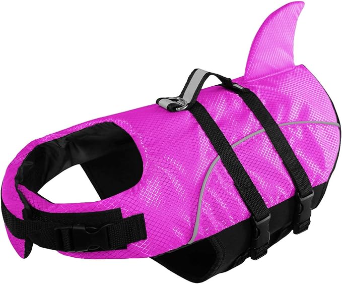 Queenmore Ripstop Dog Life Jacket Shark Life Vest for Dogs, Safety Lifesaver with High Buoyancy and Lift Handle for Small and Medium Breeds（Rose Red S）