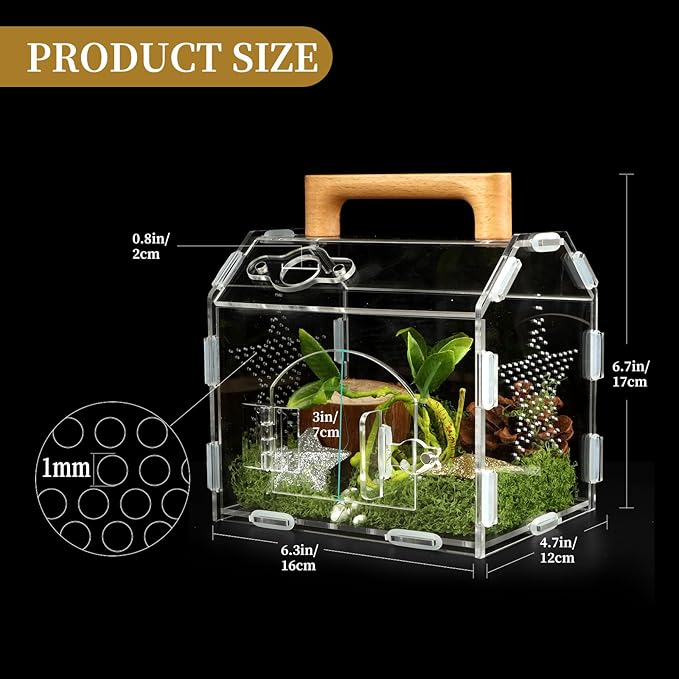 Acrylic Jumping Spider Habitat, Reptile Terrarium Easy Assembly, Bug Enclosure, Praying Mantis Habitat, Frog Enclosure (Small-6.3 * 4.7 * 6.7in)