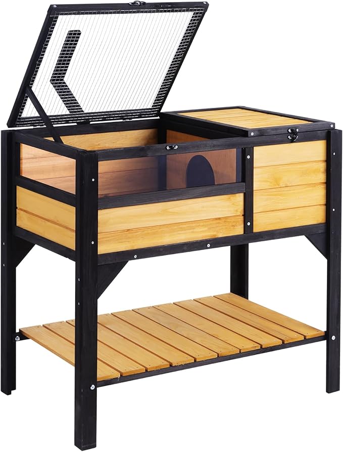 VEVOR Tortoise Habitat, Cedar Wooden Tortoise House Indoor & Outdoor, Tortoise Enclosure with Light Stand, Reptile Enclosure Small Animal Cage with Stand Legs for Gecko, Lizard, Snake