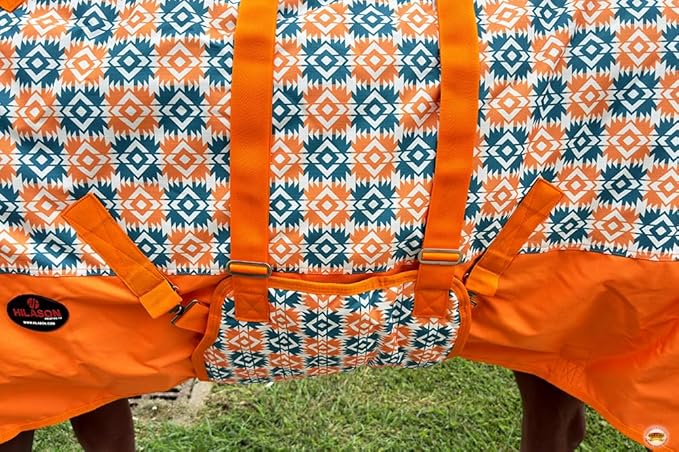 Orange 72 in HILASON 1200D Winter Waterproof Poly Horse Turnout Blanket Belly Wrap
