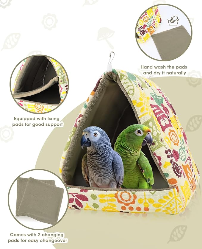 ANZOME Warm Bird Nest Hammock for Cage – Claw-Safe Anti-Tangle Fleece Winter Snuggle Hut with Reinforced Anti-Collapse Walls & 2 Washable Mats – Large Hanging Cave for Conures, Cockatiels, Parakeets