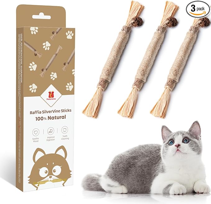 Potaroma 3 Pack Natural Silvervine Sticks Cat Toys, Catmint Silvervine Blend Sticks, Catnip Kittens Chew Toys Teeth Cleaning, Matatabi Dental Care Cat Treat Edible Kitty Lick Toys, Package May Vary by Potaroma