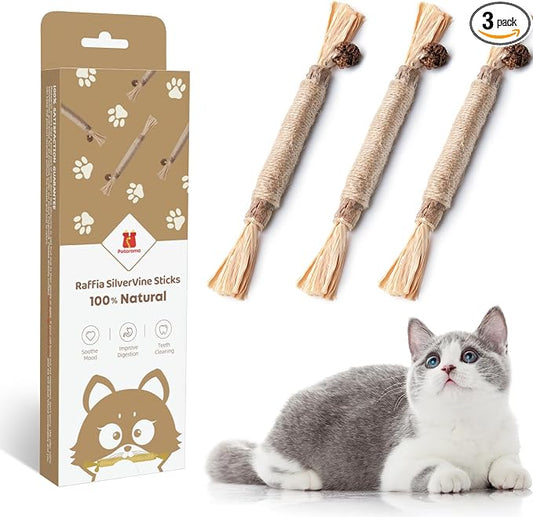 Potaroma 3 Pack Natural Silvervine Sticks Cat Toys, Catmint Silvervine Blend Sticks, Catnip Kittens Chew Toys Teeth Cleaning, Matatabi Dental Care Cat Treat Edible Kitty Lick Toys, Package May Vary by Potaroma