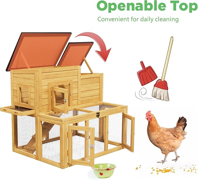Wooden Chicken Coop for 2-4 Chickens Indoor Outdoor,Large Bunny Rabbit Hutch Poultry Pet Run Cage with Ventilation Door，Weatherproof Asphalt Roof for Garden Backyard(Wood)