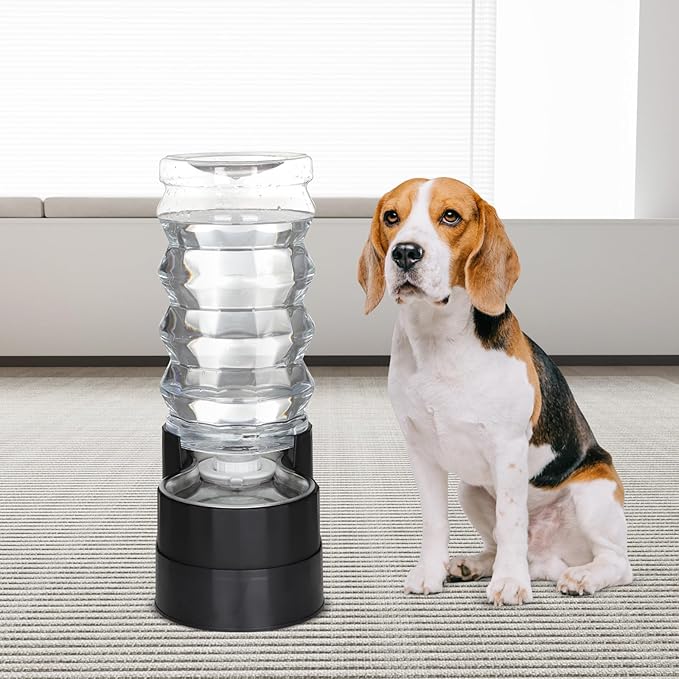 RIZZARI Automatic Dog Water Dispenser: Ion Exchange System with Activated Carbon-Removes Odors-Supports Elderly Dogs’ Spine Health -Spill-Resistant 9L Black Gravity-2 Extra Filters & 2 Bottle Caps