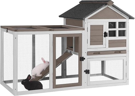 GUTINNEEN 51.6" L Chicken coop Outdoor Rabbit Hutch Indoor Bunny Cage Expandable Duck House for Small Chickens (Brown)