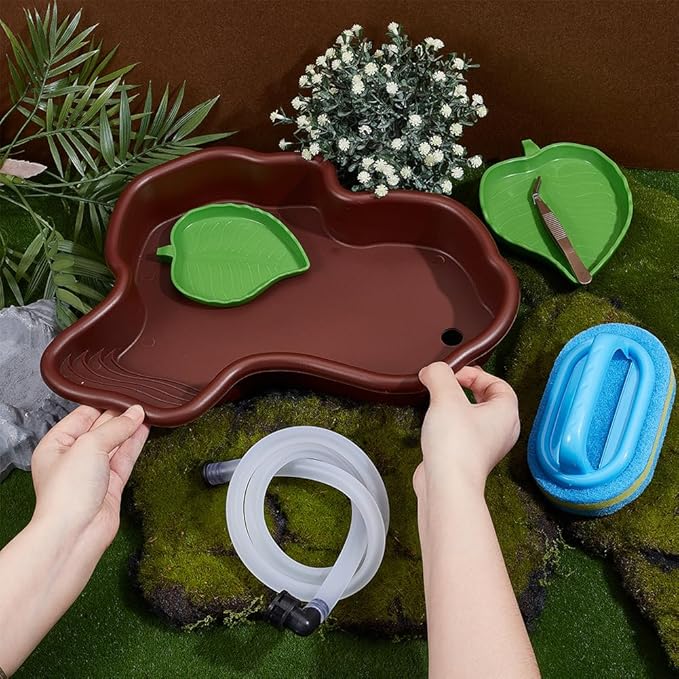 OLYCRAFT 5Pcs/Set Turtle Water Dish with Reptile Feeding Bowls and Cleaning Brush Non-Slip Bathtub Habitat Reptile Bathing Pool Set for Turtles Horned Frogs Lizards Small Pets