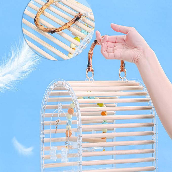 Parrot Travel Cage Transparent Bird Acrylic Carry for Parrot Lovebirds Portable Nest with Ladder & Tray for Outdoor Acrylic Ventilated for Travel