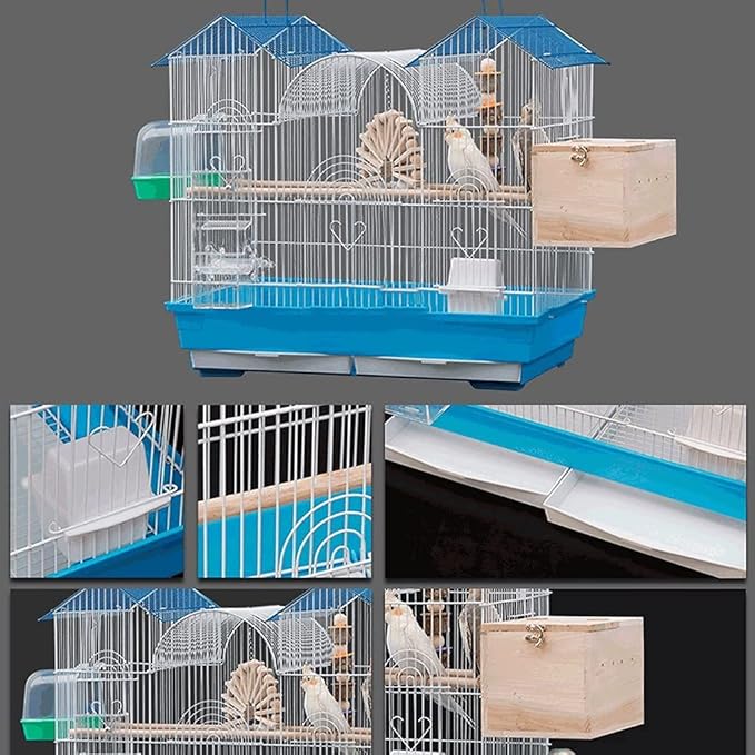 Elegant Birdcage 24inch Wrought Iron Birdcages Portable Bird Cage Hanging Bird Carriers Large Bird Flight Cage with Rolling Stand for Outdoor Exquisite Beautifu，Birdcage