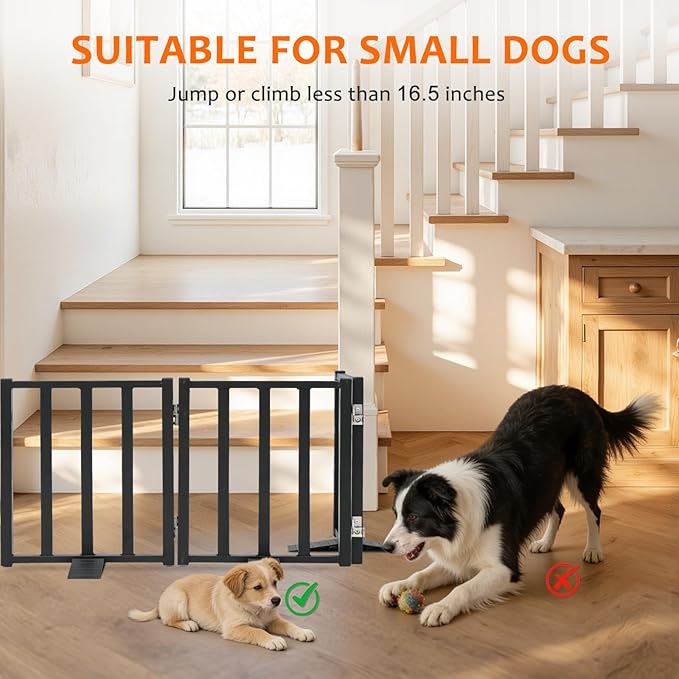 Snagle Paw Short Dog Gate,16.5" Tall Freestanding Metal Dog Gate Only for Small Dogs with Support Feet Easily Step Over,Up to 36" Wide Puppy Gate Indoor for Stairs,Doorways(Black,3 Panel)