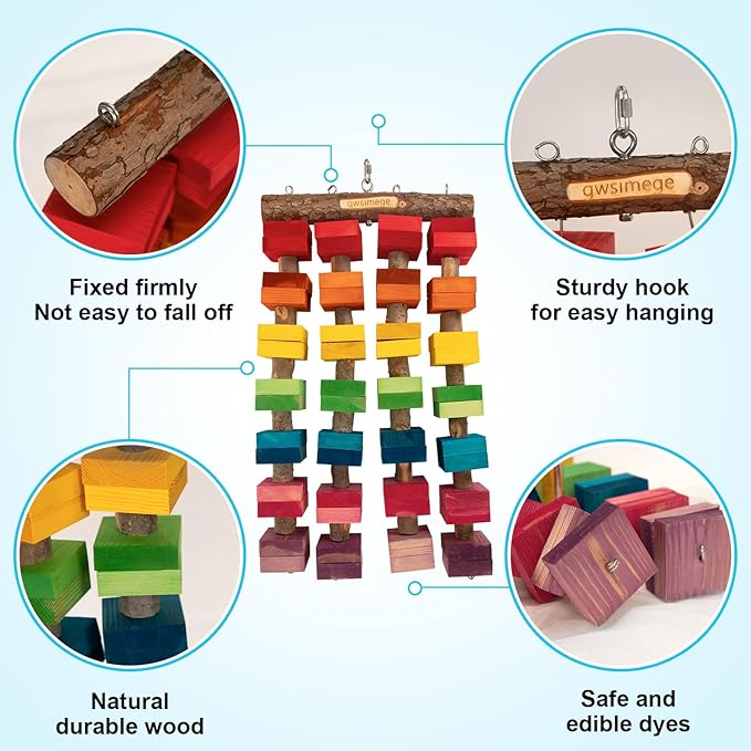 23.6"x13.7",2.17",Wooden Block 2.76" Macaw Toys,Large Parrot Toy,Large Bird toysLarge Macaws,Amazon Parrots.Provides an Ideal Place for Your Bird to chew and Climb