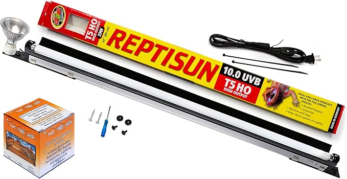 CAROLINACUSTOMCAGES Reptile 34" T5HO UVB 39W + Single GU10 Basking Light Fixture, Bundle with 10.0 UVB Tube and 75w Heat Lamp