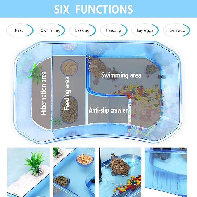 Rypet Turtle Tank Aquarium - Reptile Habitat, Turtle Habitat, Reptile Aquarium Tank for Crayfish Crab (Excluding Accessories) Blue