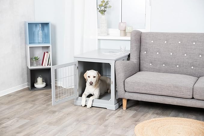 Trixie 32.7" Indoor Dog Crate, Wooden Crate Table for Dogs Up to 50 lb, Medium Dog Kennel, Perfect in Any Room, Gray