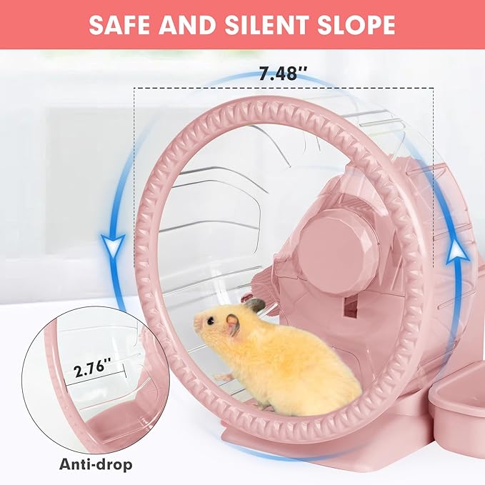 Hamster Toys 4 in 1 Multifunctional Super-Silent Exercise Toys Spinner Wheels with Water Bottle Food Container and Hideout Base Large Spinning Running Wheel for Rat Gerbils Mice (L,Pink)