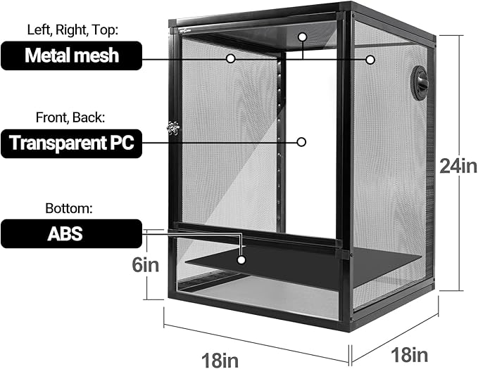 REPTI ZOO 18" x 18" x 24" Front Opening Chameleon Cage with 3-Sided Metal Mesh, 34 Gallon Screen Vertical Terrarium with Background Sticker, Tall Enclosure for Chameleon, Tree Frog, Arboreal Reptiles