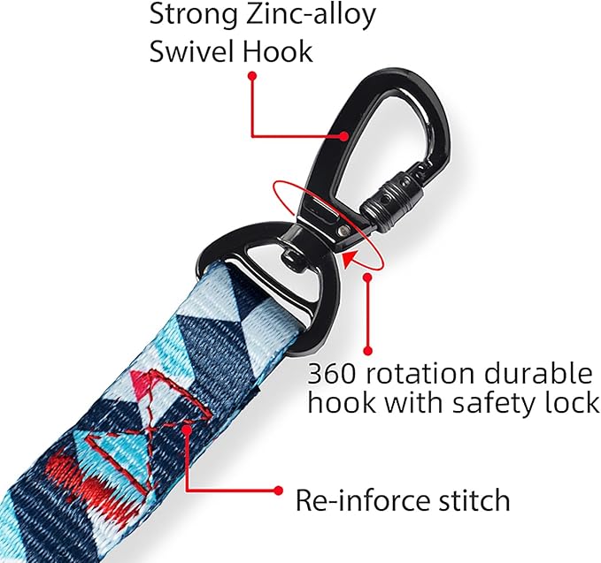 Everking Dog Leash and Collar Set with Metal Buckle, Suitable for Small Dogs Weighing 3-10kg,Memphis Geometric Pattern Design Style, Flexible Webbing, Nylon Handle, Adjustable (Iris, S)