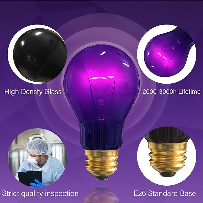 Lustaled Reptile Heat Lamp Bulbs-100W Reptile Night Heat Bulb E26 Terrarium Heat Lamp Simulate Natural Moon Purple Light for Snake Bearded Dragon Leopard Gecko Lizard Chameleon Tortoise -2Pack