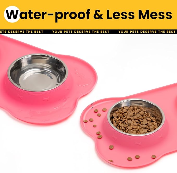 Conlun Dog Bowls with Non-Slip Silicone Mat, Spill Proof Large Food & Water Bowls Set, Easy Clean Dog Food Dish, Dishwasher Safe, Suitable for Dogs Cats Pet Under 90lbs, Large, Pink