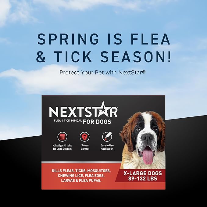 NEXTSTAR Flea and Tick Prevention for Dogs, Repellent & Control, Fast Acting Waterproof Topical Drops, Extra-Large Dog Flea & Tick Control, 3 Monthly Doses