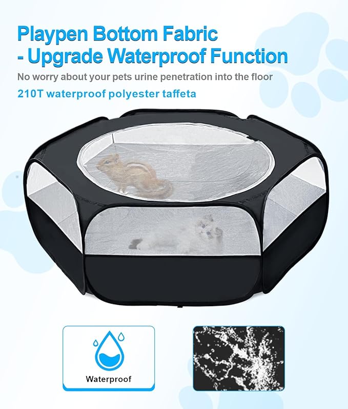 Small Animal Playpen with Cover, Portable Pop Up Pet Enclosure for Rabbits, Guinea Pigs, Hamsters, Chinchillas, Ferrets & Kittens, Indoor Outdoor Waterproof Play Pen, Cage Tent & Chick Brooder Box