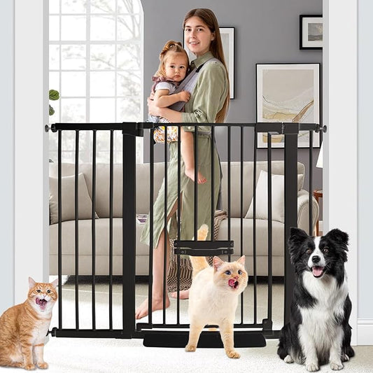 SHYUJAJIE 37 Inch Tall Baby Gate with Cat Door, Adjustable 29.55" and -46.06",Auto Close Pet Gate Easy Walk Thru Pet Door for Stairs, Doorway, House, Pressure Mounted Safety Child Gates