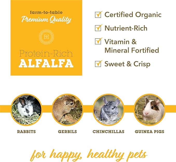 Bulk Fresh Alfalfa Hay 80oz by Bunny Honey - USDA Organic Hay for Small Select Pets, Guinea Pigs, Rabbits, Hamsters - Best Cut & Delivered Fresh - Promotes Healthy Digestive Function - 5 Pound