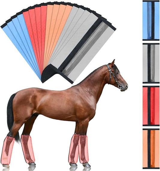 16 Pcs Fly Boots for Horses Mesh Ventilated Horse Leggings Breathable Horse Leg Wraps to Reduce Stomping Hoof Damage and Leg Fatigue, 4 Colors (Classic Color)