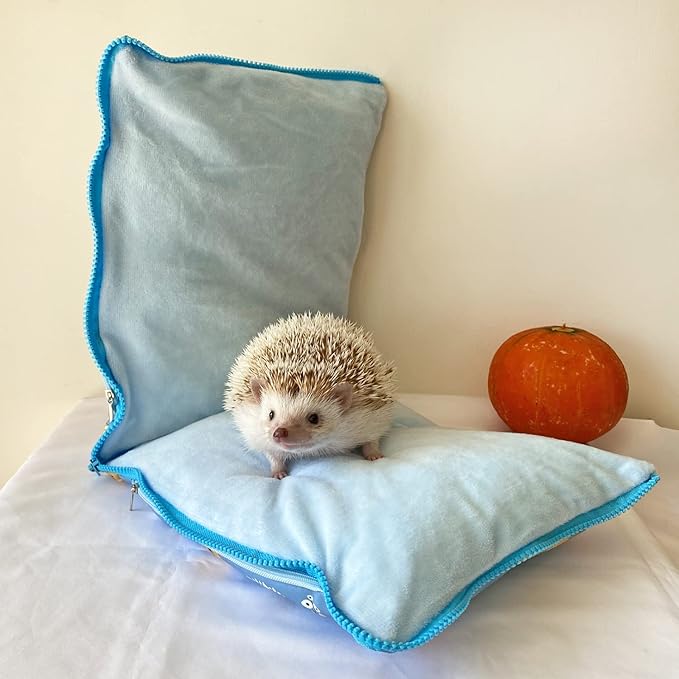 Cute Friendly Zipper Waterproof Portable Sleeping Bag Pouch Hideout Cave Habitat for Hedgehog, Baby Guinea Pig, Hamster, Ferret, Squirrel, Small Animal Bed Nest House Cage Portable Cushion (Blue)