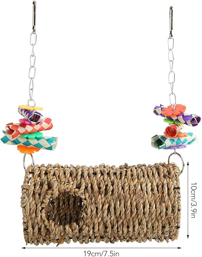 Seagrass Hammock, Hammock Play Tunnel Bird Stable and Funny Woven House Toy Sea Grass Woven House Hanging Bed Toy for Bird