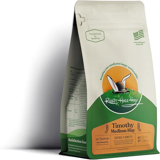 Rabbit Hole Hay - Ultra Premium Medium Timothy Hay for Small Pets - 12 oz Pack - Optimal for Small Pets