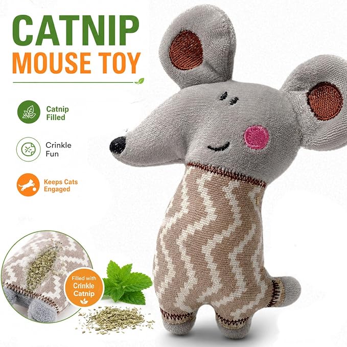 Cat Toys, Interactive Cat Toy for Indoor Cats, Soft and Durable Crinkle Sound Catnip Toys, Catnip Filled Mouse Cat Teething Chew Toy (Pack of 12) (002, Large) - Image 2