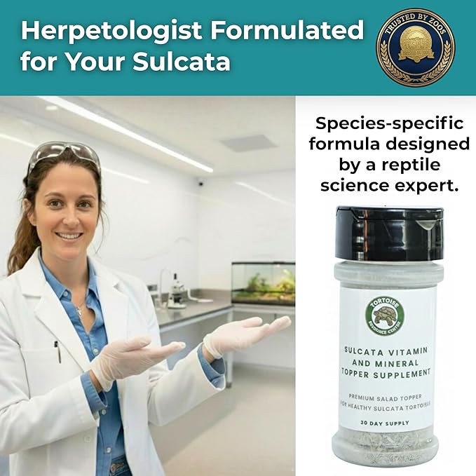 Sulcata Tortoise Calcium Powder - Herpetologist Formulated Calcium Powder for Reptiles with High Fiber - 30 Day Shaker Bottle Supply for Tortoise Lovers!