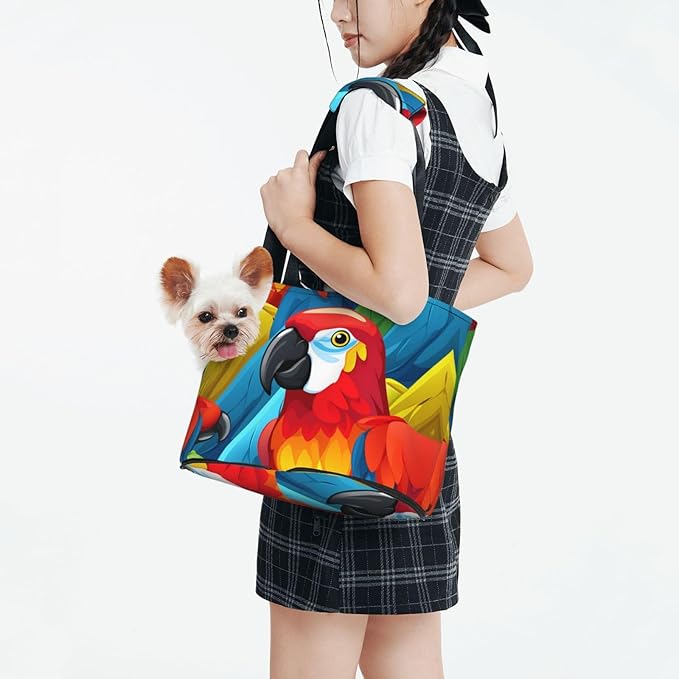Beautiful Parrot Bird Printed Portable Foldable pet Shoulder Bag, Suitable for Carrying Small Pets