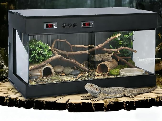 PVC Reptile Terrarium Tanks Enclosure for Ball Python Snake Gecko Bearded Dragon, PVC Reptile Lounge Habitat with Glass Sliding Door and Intelligent Thermostat (33gallons)