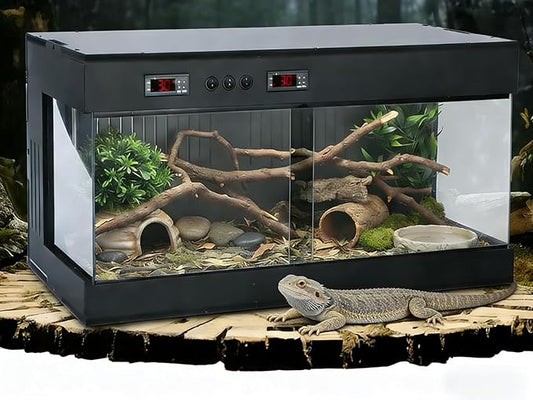 PVC Reptile Terrarium Tanks Enclosure for Ball Python Snake Gecko Bearded Dragon, PVC Reptile Lounge Habitat with Glass Sliding Door and Intelligent Thermostat (33gallons)