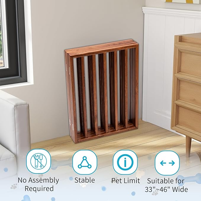 BONNLO Free Standing Dog Gate Indoor, Foldable Pet Gate for Dogs and Puppy, 24" Height Wooden Dog Gates for Doorways Extra Wide/Stairs/Hallways (Brown, 4 Panel)